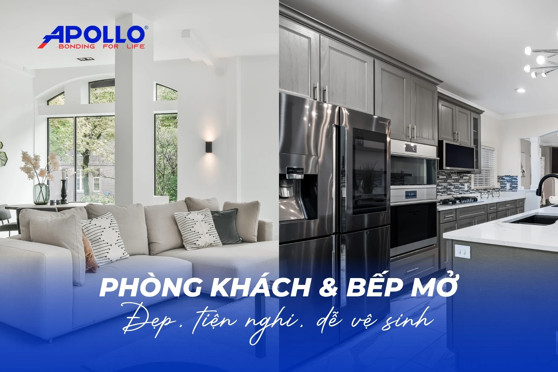 Thiết kế nội thất phòng khách và bếp với không gian bếp mở: Đẹp, tiện nghi và dễ vệ sinh
